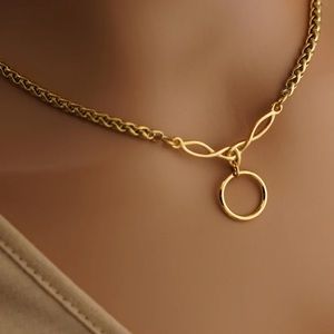 15" Collar Necklace O Ring Wheat Chain Celtic Knot Brand New 14k Gold Plated